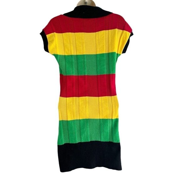 Vtg 90s Y2K Woman’s Sz M Red Yellow Green Color Block Sweater Dress Bob Marley - Picture 3 of 7